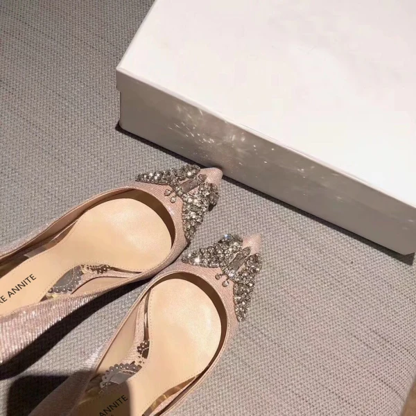 Charming Silver Glitter Wedding Shoes 2020 Leather Rhinestone Butterfly 8 cm Stiletto Heels Pointed Toe Wedding Pumps