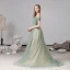 Classy Sage Green Evening Dresses  2020 A-Line / Princess Off-The-Shoulder Short Sleeve Backless Sweep Train Formal Dresses