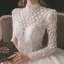 Chinese style Vintage / Retro Ivory Beading Wedding Dresses 2021 Ball Gown High Neck Pearl Sequins Long Sleeve Backless Royal Train Wedding