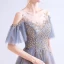 Élégant Gris Robe De Bal 2020 Princesse Encolure Dégagée Perlage Paillettes Manches Courtes Dos Nu Longue Robe De Ceremonie
