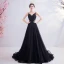 Chic / Belle Noire Robe De Bal 2020 Princesse Bretelles Spaghetti Perlage En Dentelle Fleur Sans Manches Dos Nu Train De Balayage Robe De Ceremonie