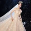 Luxury / Gorgeous Champagne Wedding Dresses 2020 Ball Gown Off-The-Shoulder Glitter Beading Sequins Lace Flower Sleeveless Backless Cathedral Train