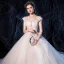 Haut de Gamme Ivoire Robe De Mariée 2020 Robe Boule Encolure Dégagée Perlage En Dentelle Fleur Sans Manches Dos Nu Royal Train