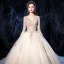 Luxe Champagne Robe De Mariée 2020 Robe Boule V-Cou Perlage Paillettes En Dentelle Fleur 1/2 Manches Dos Nu Royal Train