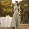 Modest / Simple Sage Green Bridesmaid Dresses 2021 A-Line / Princess Off-The-Shoulder Short Sleeve Backless Floor-Length / Long Wedding Party Dresses