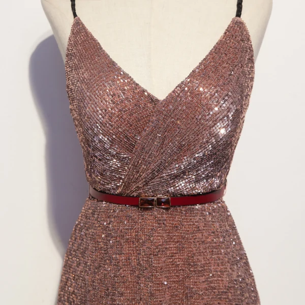 Sexy Scintillantes Or Rose Robe De Soirée 2020 Princesse Bretelles Spaghetti Paillettes Noeud Sans Manches Dos Nu Longue Robe De Ceremonie