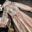 Elegant Blushing Pink Evening Dresses  2020 A-Line / Princess Scoop Neck Pearl Lace Flower Long Sleeve Backless Floor-Length / Long Formal Dresses