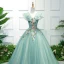 Flower Fairy Green Prom Dresses 2018 Ball Gown Appliques V-Neck Backless Sleeveless Floor-Length / Long Formal Dresses