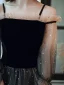 Fashion Black Champagne Gradient-Color Evening Dresses  2020 A-Line / Princess Off-The-Shoulder Star Sequins Long Sleeve Backless Floor-Length / Long Formal Dresses