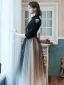 Fashion Black Gradient-Color Evening Dresses  2020 A-Line / Princess V-Neck Bow 1/2 Sleeves Floor-Length / Long Formal Dresses