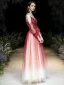 Mode Dégradé De Couleur Rouge Robe De Soirée 2020 Princesse Bretelles Spaghetti Perlage Paillettes 3/4 Manches Dos Nu Longue Robe De Ceremonie