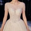 Luxury / Gorgeous Champagne Wedding Dresses 2020 Ball Gown Scoop Neck Beading Tassel Sequins Lace Flower Appliques Sleeveless Backless Royal Train