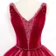 Chic / Beautiful Red Prom Dresses 2018 Ball Gown Beading V-Neck Backless Sleeveless Floor-Length / Long Formal Dresses