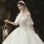 Luxury / Gorgeous Champagne Wedding Dresses 2020 Ball Gown Off-The-Shoulder Beading Sequins Lace Flower Appliques Short Sleeve Backless Royal Train