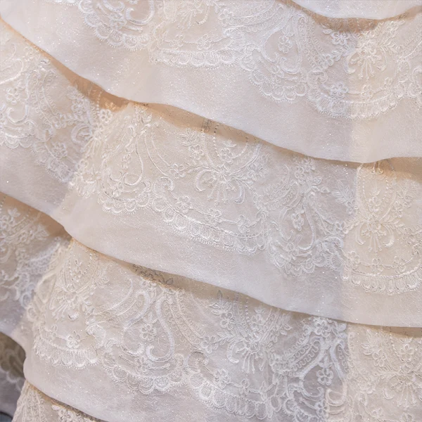 High End Champagner Handgefertigt Perlenstickerei Brautkleider / Hochzeitskleider 2020 Ballkleid Off Shoulder Spitze Blumen Ärmellos Rückenfreies Fallende Rüsche Königliche Schleppe