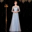Sparkly Sky Blue Evening Dresses  2020 A-Line / Princess Sash Sequins Scoop Neck 3/4 Sleeve Floor-Length / Long Formal Dresses