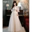 Modest / Simple Champagne Bridesmaid Dresses 2021 A-Line / Princess Scoop Neck Butterfly Lace Flower Short Sleeve Backless Floor-Length / Long Wedding Party Dresses