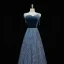 Scintillantes Bleu D'encre Robe De Soirée 2020 Princesse Bretelles Spaghetti Paillettes Sans Manches Dos Nu Longue Robe De Ceremonie