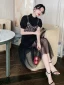Fashion Black Party Dresses 2020 A-Line / Princess High Neck Sequins Short Sleeve Tea-length Formal Dresses