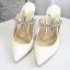 Modest / Simple Ivory Casual Womens Sandals 2020 Leather Rhinestone Buckle 10 cm Stiletto Heels Pointed Toe Sandals