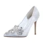 Chic / Beautiful Ivory Wedding Shoes 2020 Lace Leather Rhinestone 10 cm Stiletto Heels Pointed Toe Wedding Pumps