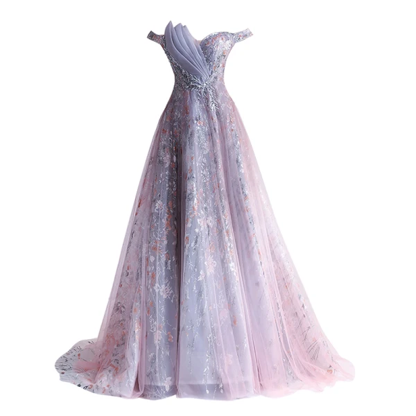 Fabulous Purple Prom Dresses 2021 A-Line / Princess Off-The-Shoulder Beading Rhinestone Sequins Lace Flower Sleeveless Backless Sweep Train Formal Dresses