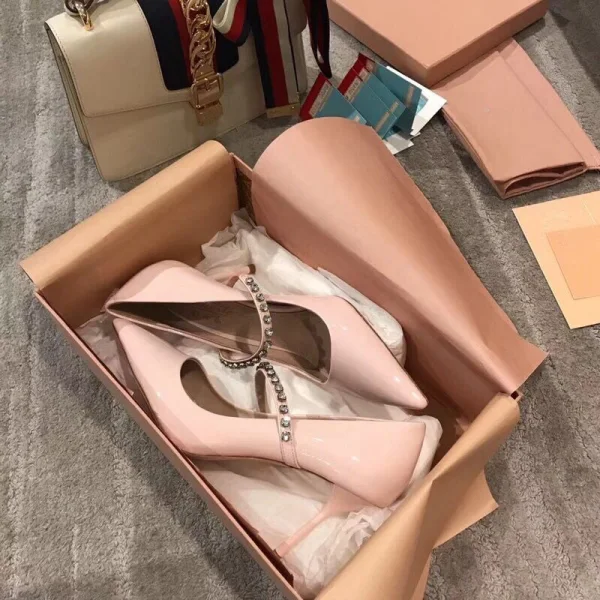 Stijlvolle Blozen Roze Avond Pumps 2020 Lakleer Rhinestone 10 cm Naaldhakken / Stiletto Spitse Neus Pumps