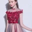 Chic / Beautiful Burgundy Evening Dresses  2018 A-Line / Princess Appliques Lace Flower Crystal Bow High Neck Short Sleeve Floor-Length / Long Formal Dresses