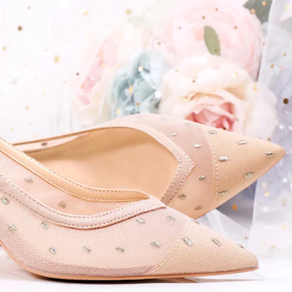 Eleganckie Ecru Przebili Buty Ślubne 2020 Z Koronki 6 cm Szpilki Szpiczaste Ślub Czółenka