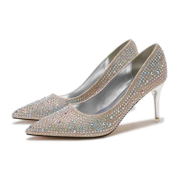 Uroczy Srebrny Kryształ Buty Ślubne 2020 Rhinestone 7 cm Szpilki Szpiczaste Ślub Czółenka