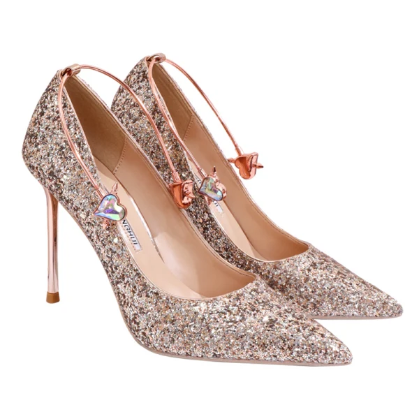 Sparkly Rose Gold Sequins Wedding Shoes 2020 10 cm Stiletto Heels Pointed Toe Wedding Pumps
