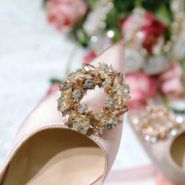 Chic / Beautiful Champagne Wedding Shoes 2020 Satin Rhinestone 10 cm Stiletto Heels Pointed Toe Wedding Pumps