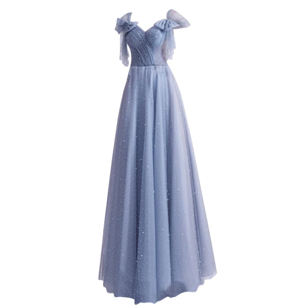 Fashion Silver Prom Dresses 2021 A-Line / Princess Square Neckline Rhinestone Bow Short Sleeve Backless Floor-Length / Long Formal Dresses