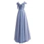 Fashion Silver Prom Dresses 2021 A-Line / Princess Square Neckline Rhinestone Bow Short Sleeve Backless Floor-Length / Long Formal Dresses