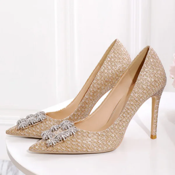 Sjarmerende Sølv Rhinestone Brudesko 2020 Paljetter 10 cm Stiletthæler Spisse Bryllup Pumps