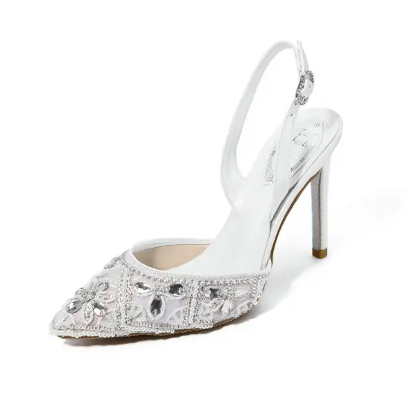 Mode Elfenben Bröllop Brudskor 2020 Ankelband Rhinestone 10 cm Stilettklackar Spetsiga Sandaler