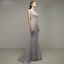 Élégant Argenté Gris Robe De Soirée 2020 Trompette / Sirène V-Cou Perlage Gland Sans Manches Dos Nu Train De Balayage Robe De Ceremonie