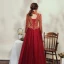 Elegant Burgundy Prom Dresses 2020 A-Line / Princess High Neck Beading Rhinestone Sequins 3/4 Sleeve Backless Floor-Length / Long Formal Dresses