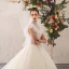 Elegante Ivory / Creme Brautkleider / Hochzeitskleider 2020 A Linie Stehkragen Perlenstickerei Quaste Pailletten Applikationen Ärmellos Rückenfreies Kathedrale Schleppe
