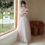 Fashion Blushing Pink Bridesmaid Dresses 2021 A-Line / Princess Scoop Neck Lace Flower Appliques 3/4 Sleeve Backless Floor-Length / Long Wedding Party Dresses