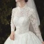 Vintage / Retro Chinese style Modest  Ivory Bridal Wedding Dresses 2020 Ball Gown High Neck Pearl Lace Flower Long Sleeve Backless Cathedral Train