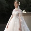 Vintage / Retro Ivory Pregnant Bridal Wedding Dresses 2020 Ball Gown High Neck Beading Appliques Lace Flower Pearl 1/2 Sleeves Backless Watteau Train