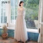 Modest / Simple Blushing Pink Bridesmaid Dresses 2021 A-Line / Princess V-Neck Lace Flower Appliques Short Sleeve Backless Floor-Length / Long Wedding Party Dresses