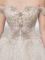 Luxury / Gorgeous Champagne Glitter Wedding Dresses 2020 Ball Gown Off-The-Shoulder Beading Rhinestone Lace Flower Sleeveless Backless Cathedral Train