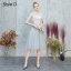 Chinese style Grey Embroidered Bridesmaid Dresses 2021 A-Line / Princess High Neck Short Sleeve Backless Tea-length Bridesmaid Wedding Party Dresses