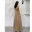 Chic / Beautiful Champagne Glitter Evening Dresses  2020 A-Line / Princess V-Neck Beading Sleeveless Backless Floor-Length / Long Formal Dresses