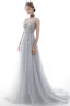 Charmant Argenté Robe De Soirée 2020 Princesse V-Cou Perlage Paillettes Sans Manches Dos Nu Train De Balayage Robe De Ceremonie
