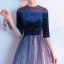 Fashion Sparkly Royal Blue Evening Dresses  2020 A-Line / Princess Scoop Neck Suede Lace Star Sequins 1/2 Sleeves Floor-Length / Long Formal Dresses