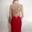 Sexy Rouge Robe De Soirée 2020 Trompette / Sirène Encolure Dégagée Perlage Faux Diamant En Dentelle Fleur Sans Manches Dos Nu Train De Balayage Robe De Ceremonie