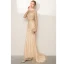 High-end Champagne Rhinestone Evening Dresses  2020 Trumpet / Mermaid Scoop Neck Long Sleeve Floor-Length / Long Formal Dresses